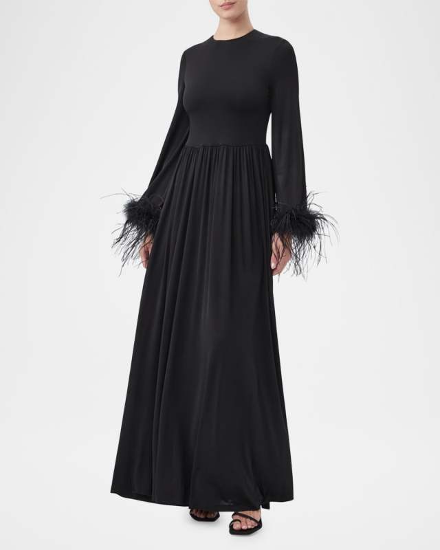 Orla Ruched Feather-Trim Gown